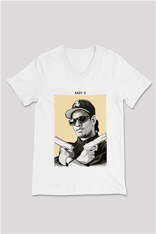 Eazy-E Beyaz Unisex V Yaka Tişört