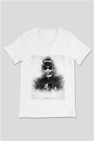 Eazy-E Beyaz Unisex V Yaka Tişört