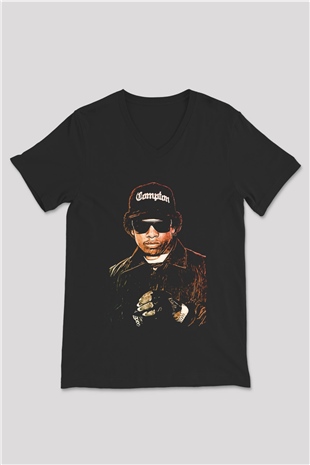 Eazy-E Siyah Unisex V Yaka Tişört