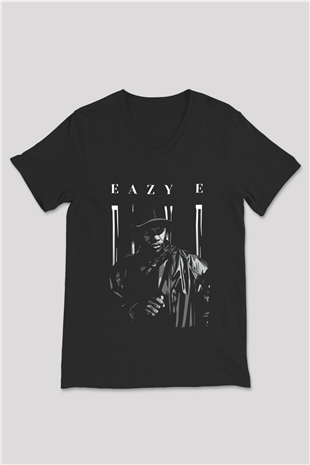 Eazy-E Siyah Unisex V Yaka Tişört