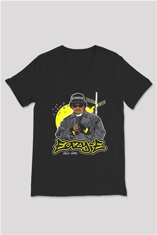 Eazy-E Siyah Unisex V Yaka Tişört T-Shirt