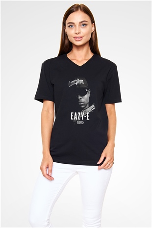 Eazy-E Siyah Unisex V Yaka Tişört T-Shirt