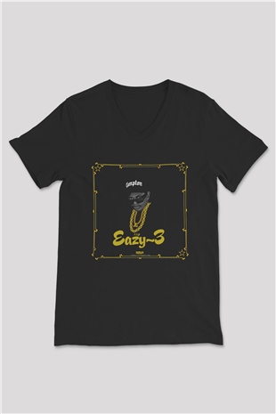 Eazy-E Siyah Unisex V Yaka Tişört T-Shirt