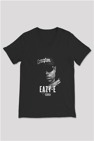 Eazy-E Siyah Unisex V Yaka Tişört T-Shirt