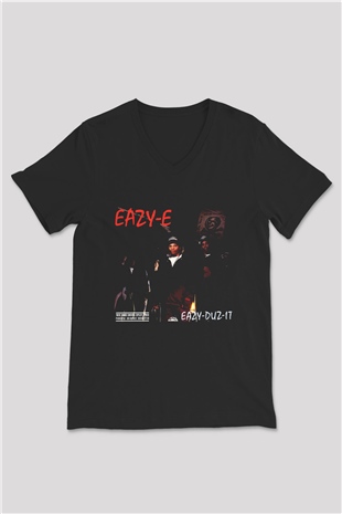 Eazy-E Siyah Unisex V Yaka Tişört T-Shirt