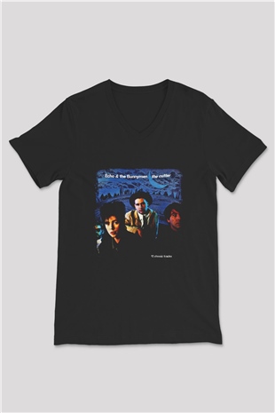 Echo and The Bunnymen Baskılı Unisex Siyah V Yaka Tişört