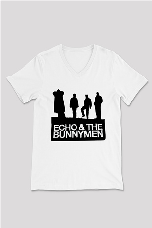Echo and the Bunnymen Beyaz Unisex V Yaka Tişört T-Shirt