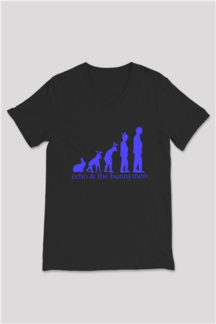 Echo and the Bunnymen Siyah Unisex V Yaka Tişört T-Shirt