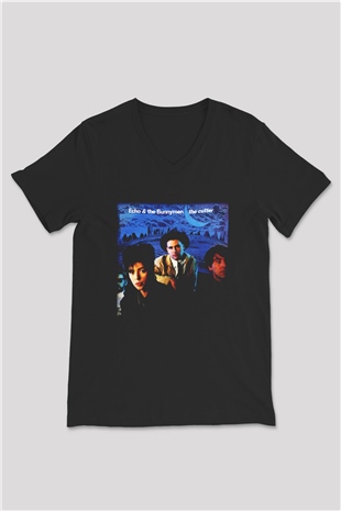 Echo and the Bunnymen Siyah Unisex V Yaka Tişört T-Shirt