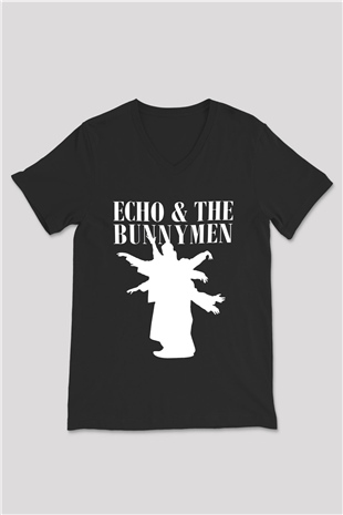 Echo and the Bunnymen Siyah Unisex V Yaka Tişört T-Shirt