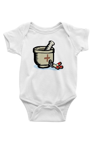 Eczacı Baskılı Beyaz Unisex Bebek Body - Zıbın