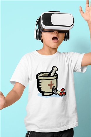 Eczacı Baskılı Beyaz Unisex Çocuk Tişört