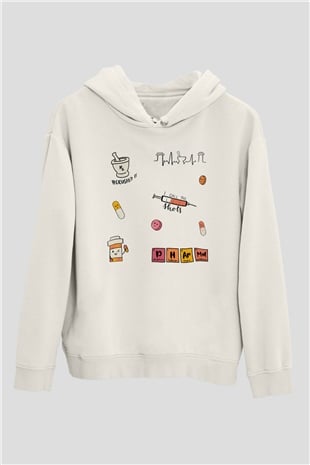 Eczacı Beyaz Unisex Kapüşonlu Sweatshirt