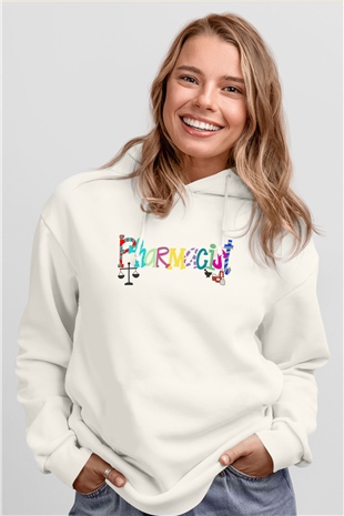Eczacı Beyaz Unisex Kapüşonlu Sweatshirt
