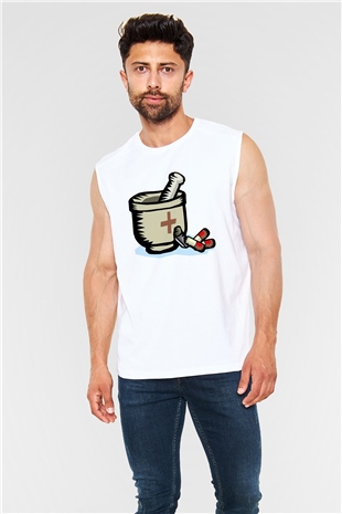 Eczacı Beyaz Unisex Kolsuz Tişört