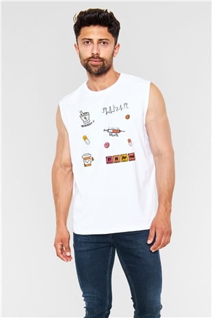 Eczacı Beyaz Unisex Kolsuz Tişört