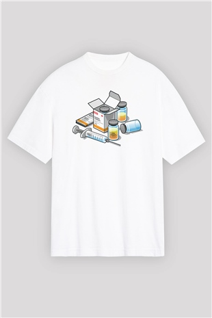 Eczacı Beyaz Unisex Oversize Tişört T-Shirt