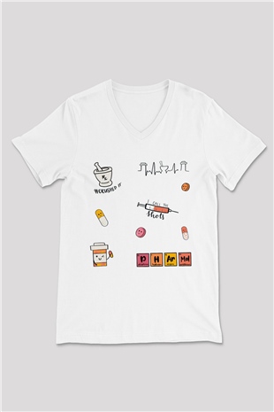 Eczacı Beyaz Unisex V Yaka Tişört