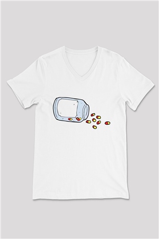 Eczacı Beyaz Unisex V Yaka Tişört T-Shirt