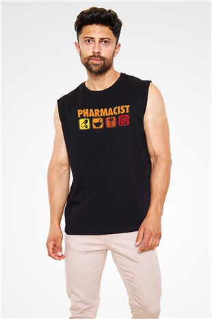 Eczacı Siyah Unisex Kolsuz Tişört