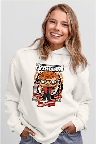 Ed Sheeran Baskılı Unisex Beyaz Hoodie