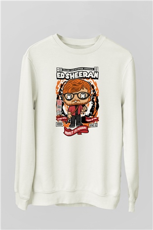 Ed Sheeran Baskılı Unisex Beyaz Sweatshirt