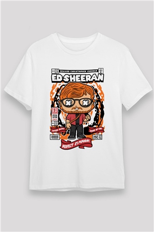 Ed Sheeran Baskılı Unisex Beyaz Tişört