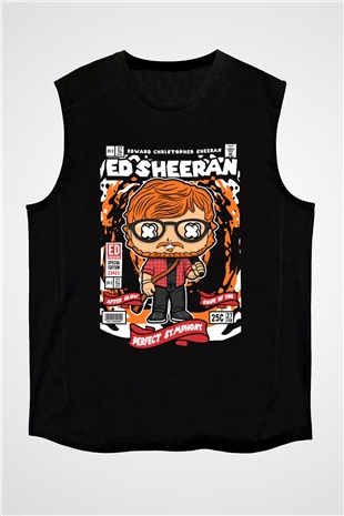 Ed Sheeran Baskılı Unisex Siyah Kolsuz Tişört
