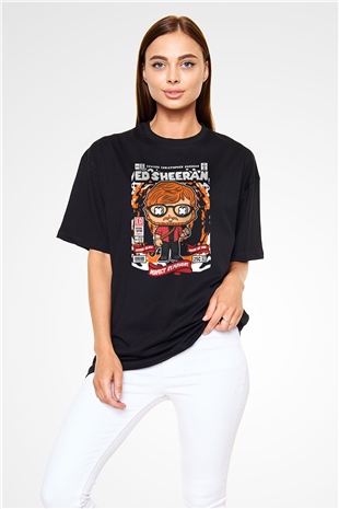Ed Sheeran Baskılı Unisex Siyah Oversize Tişört