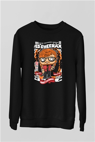 Ed Sheeran Baskılı Unisex Siyah Sweatshirt