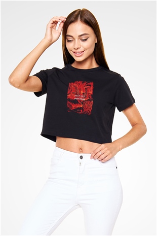 Edge of Sanity Baskılı Unisex Siyah Crop Top Tişört