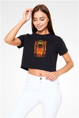Edge of Sanity Baskılı Unisex Siyah Crop Top Tişört