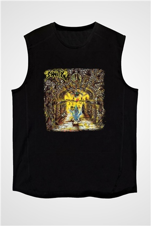 Edge of Sanity Baskılı Unisex Siyah Kolsuz Tişört