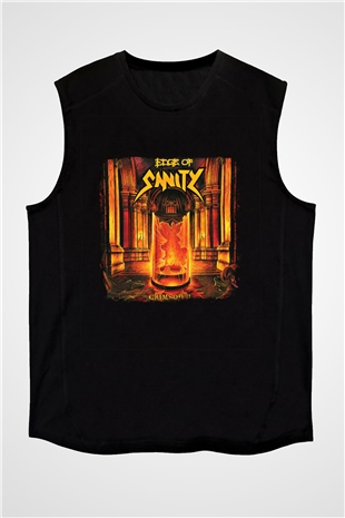 Edge of Sanity Baskılı Unisex Siyah Kolsuz Tişört