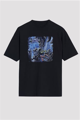 Edge of Sanity Baskılı Unisex Siyah Oversize Tişört