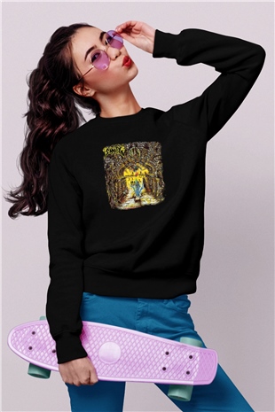 Edge of Sanity Baskılı Unisex Siyah Sweatshirt