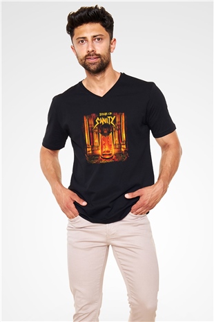 Edge of Sanity Baskılı Unisex Siyah V Yaka Tişört