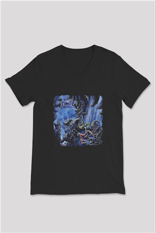 Edge of Sanity Baskılı Unisex Siyah V Yaka Tişört