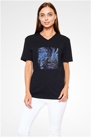 Edge of Sanity Baskılı Unisex Siyah V Yaka Tişört