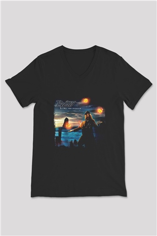 Edguy Baskılı Unisex Siyah V Yaka Tişört