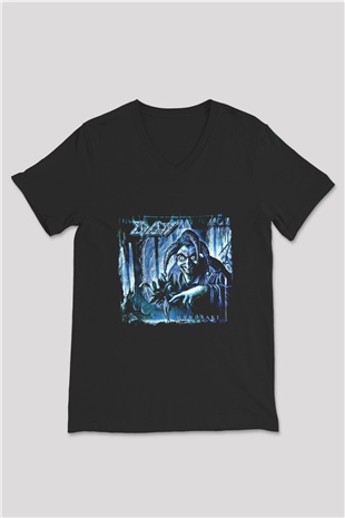 Edguy Baskılı Unisex Siyah V Yaka Tişört