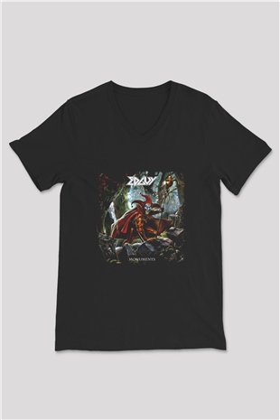 Edguy Baskılı Unisex Siyah V Yaka Tişört