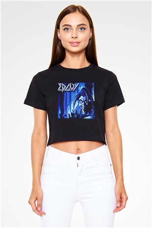 Edguy Siyah Crop Top Tişört