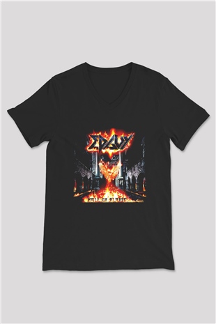 Edguy Siyah Unisex V Yaka Tişört T-Shirt
