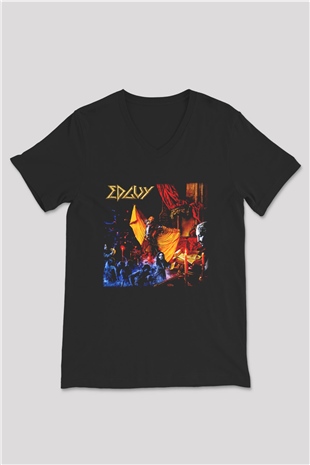 Edguy Siyah Unisex V Yaka Tişört T-Shirt