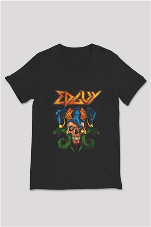 Edguy Siyah Unisex V Yaka Tişört T-Shirt