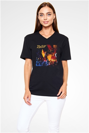 Edguy Siyah Unisex V Yaka Tişört T-Shirt