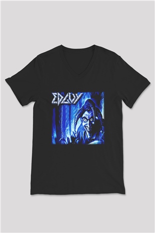 Edguy Siyah Unisex V Yaka Tişört T-Shirt