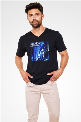 Edguy Siyah Unisex V Yaka Tişört T-Shirt