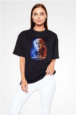 Edison Alıntı Baskılı Unisex Oversize Tişört - Tshirt